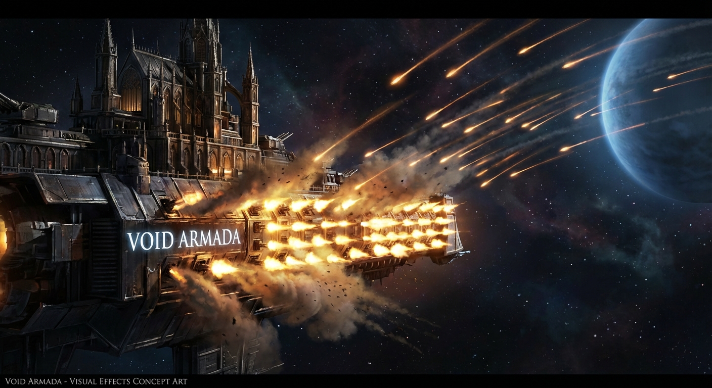 Capital ship unleashing a devastating broadside across the void