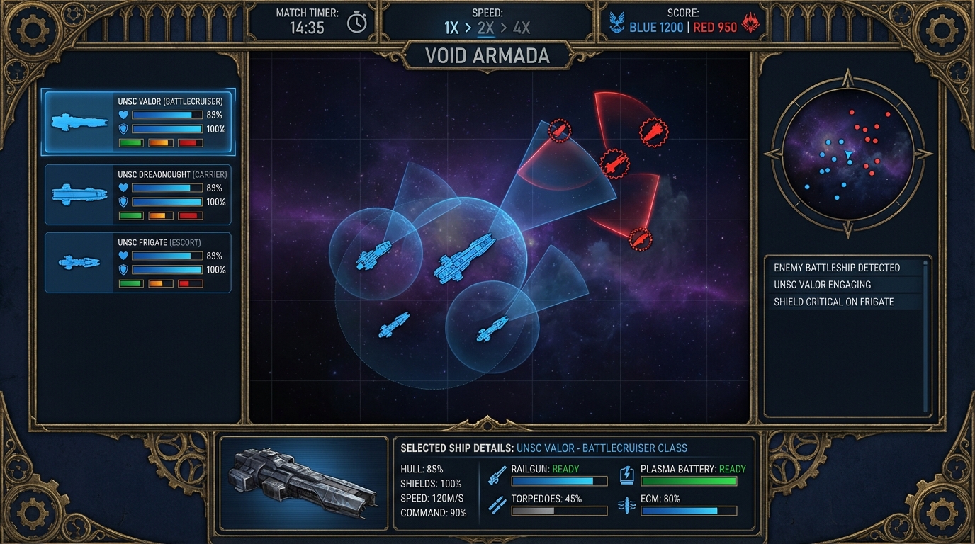 Void Armada tactical battle interface showing fleet engagement